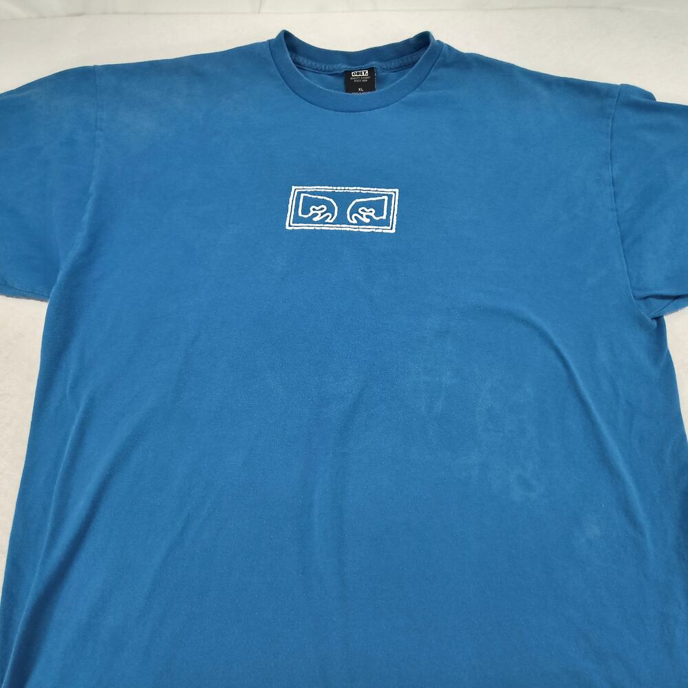 Obey Casual Crew Neck Short Sleeve Graphic Shirt Mens Size XL Blue White
